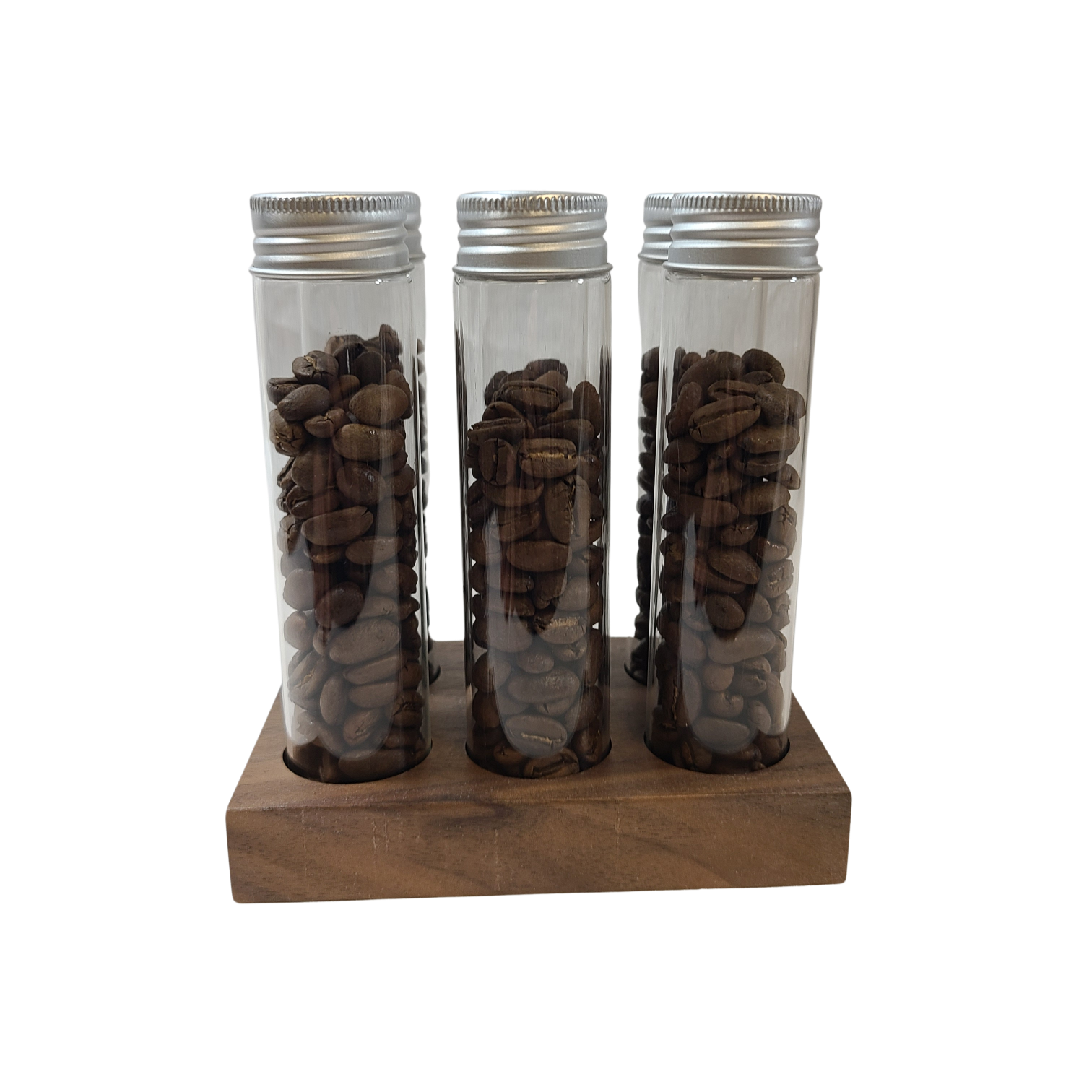 Premium Coffee Bean Cellar with Walnut Stand & Airtight Glass Tubes - One-Way Valve Caps for Freshness - Perfect for Home Baristas & Coffee Enthusiasts