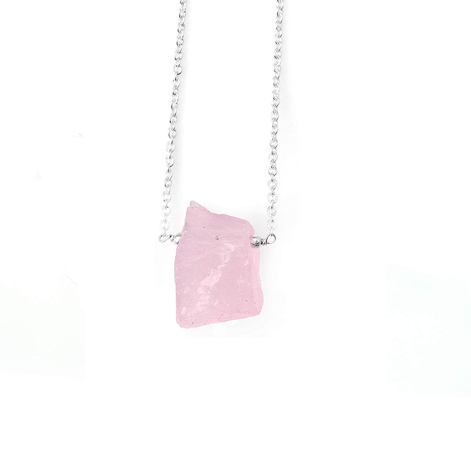 Gempires AA+ Quality Raw Rose Quartz Pendant Necklace - 18 Inch Natural Pink Crystal Jewelry for Women, Wedding & Anniversary Gift, Healing Stone for Love & Positive Energy