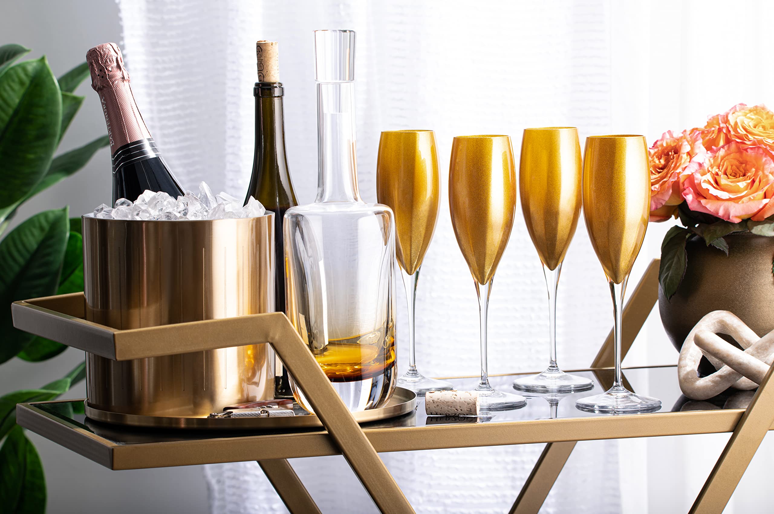 Premium Barski Crystal Champagne Flutes Set of 6 - 11oz Gold Decorated Wedding Toast Glasses, European Made - Perfect for Weddings, Anniversaries & Celebrations