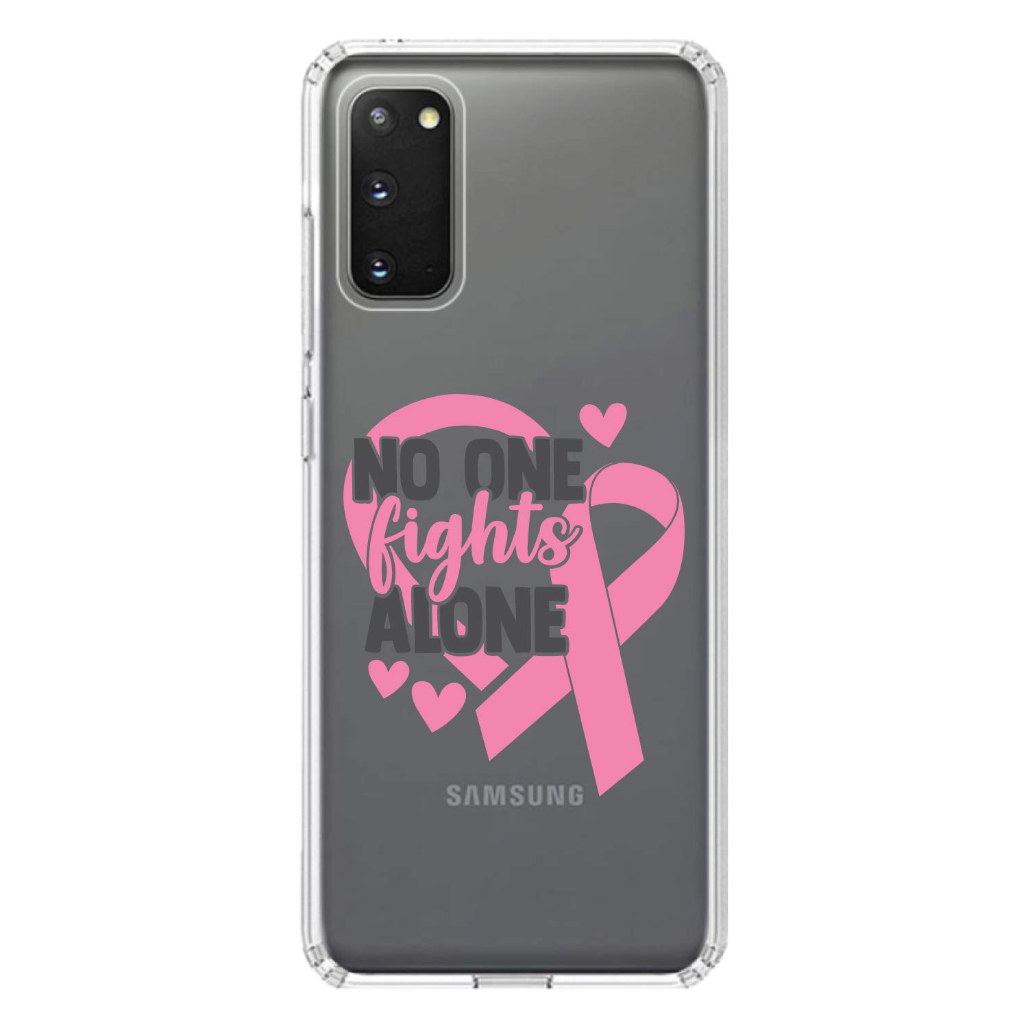 DistinctInk Clear Shockproof Hybrid Case for Samsung Galaxy S20+ Plus/5G (6.7 Inch) - Durable TPU Bumper & Acrylic Back with Tempered Glass Screen Protector - Pink Ribbon Cancer Awareness - Perfect for Daily Use, Work & Travel Protection
