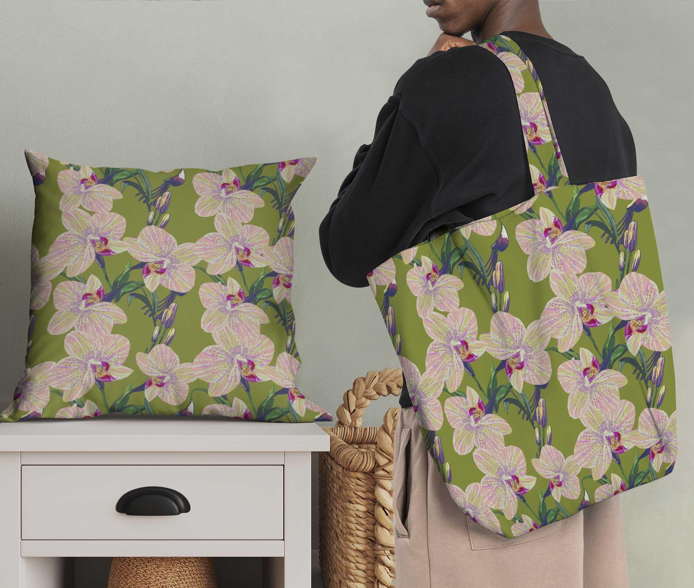 Soimoi Moss Georgette Brown Fabric by The Yard - 42 Inch Wide Tropical Floral Printed Fabric with Leaves & Orchids Design - Perfect for Dresses, Curtains, DIY Crafts and Home Decor Projects