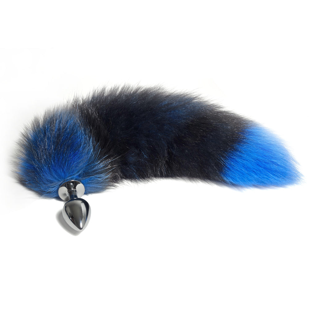 Black & Blue Furry Fox Tail Anal Plug - Soft Silicone Butt Plug for Adults - Perfect for Cosplay, Role Play and BDSM Fantasy Scenes