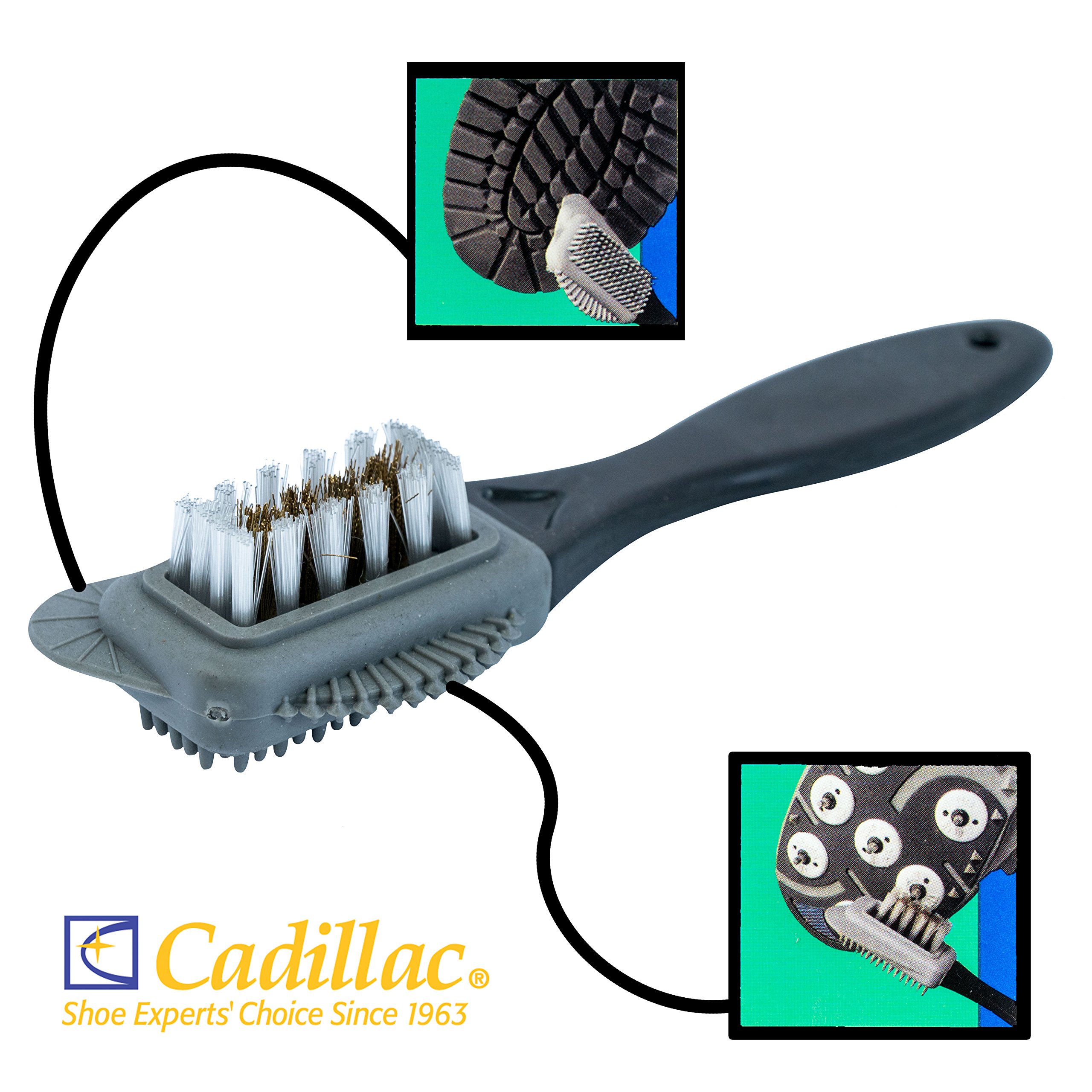 Cadillac Premium 4-Way Boot Brush Cleaner for Suede & Nubuck Leather Shoes - Multi-Purpose Cleaning Tool for Boots, Sneakers & Dress Shoes - Perfect for Home, Office & Outdoor Use