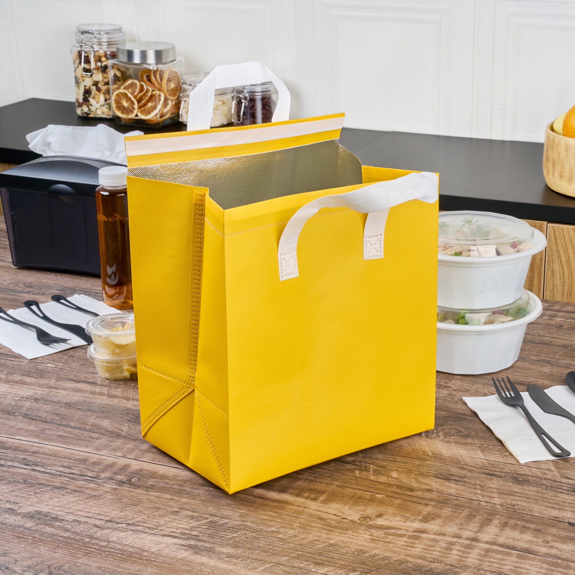 Premium Yellow Insulated Takeout Bag - Tamper Evident Food Delivery Bag 10.25