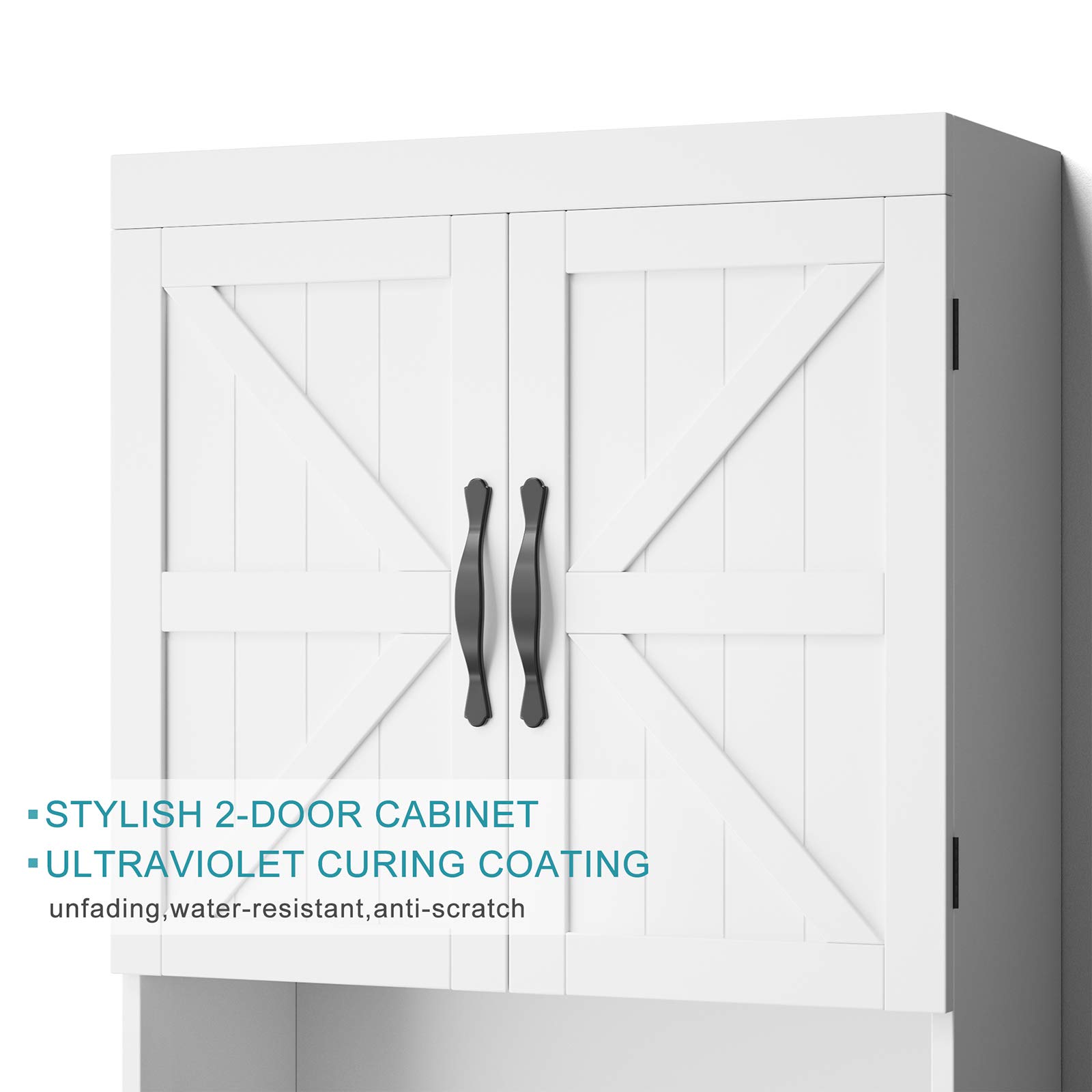 SRIWATANA Over The Toilet Storage Cabinet - White Bathroom Space Saver with Adjustable Shelves, 2-Door Organizer for Toilet Paper & Bath Essentials - Perfect for Small Bathrooms & Apartment Living