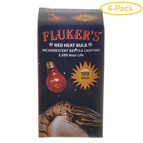 Fluker's 100W Red Heat Incandescent Bulb for Reptiles - Pack of 6 - Ideal for Terrariums, Nighttime Heating & Reptile Habitat Lighting