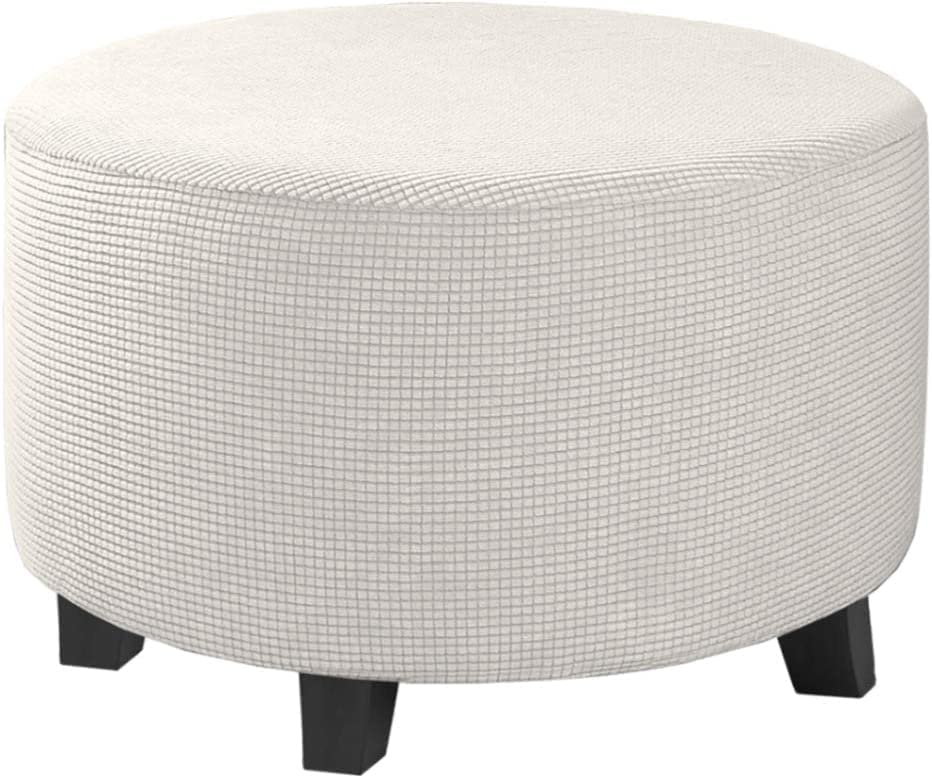 Stretch Ottoman Slipcover Round Storage Cover - Large White Furniture Protector for Folding Stool & Ottoman | Perfect for Living Room, Bedroom & Office Decor
