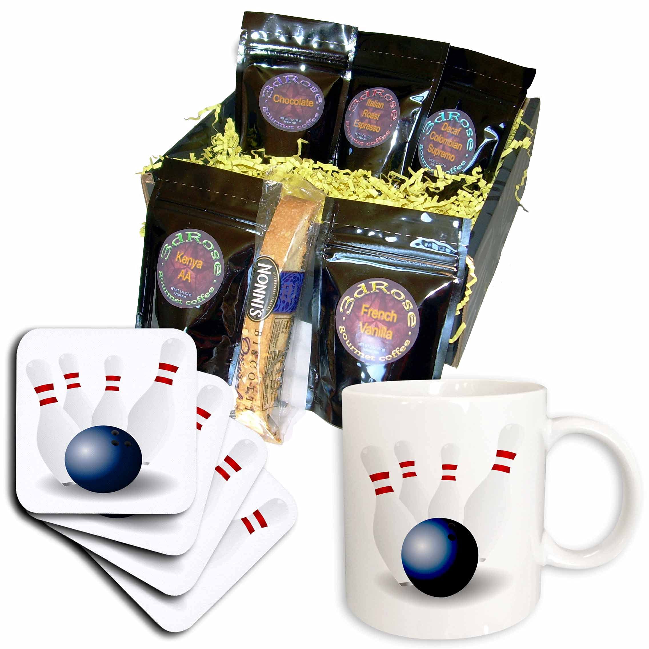 3D Rose Bowling Ball with 4 Pins - Multicolor Coffee Themed Gift Basket for Bowling Enthusiasts | Perfect for Birthday Gifts, Office Decor & Sports Lovers