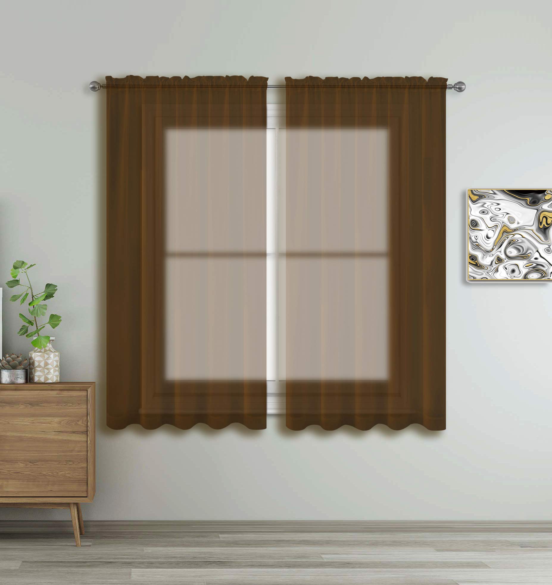 Premium WPM Coffee Brown Sheer Curtains 58