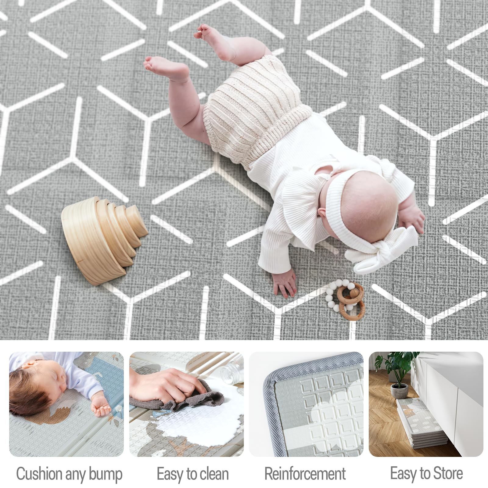 Fodoss Baby Playpen with Soft Mat - 47x47 Inch Portable Play Yard for Infants & Toddlers - Safe Play Area for Small Spaces, Apartments & Indoor Use - Beige Activity Center for Crawling & Playtime