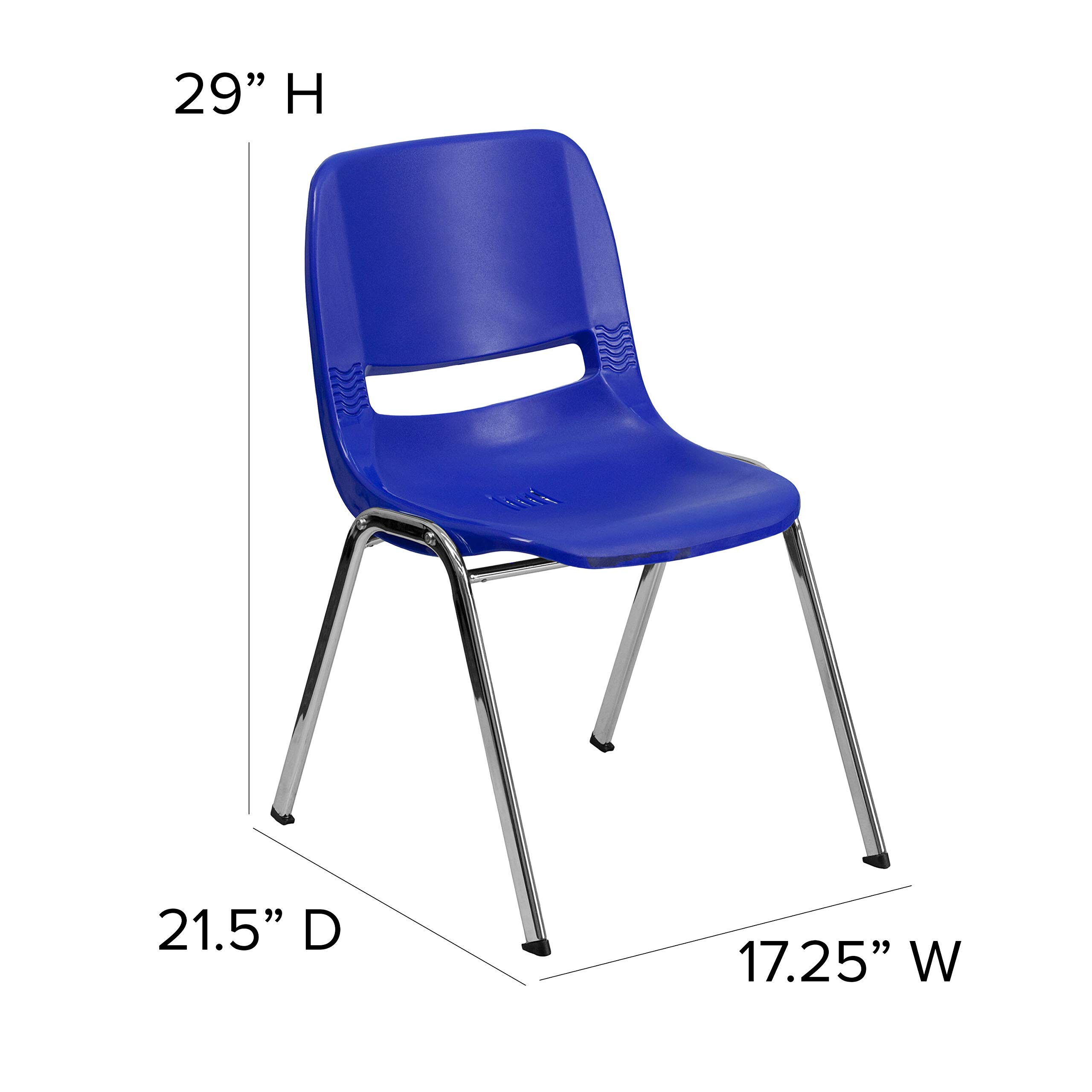 EMMA + OLIVER Navy Blue Ergonomic Stackable Chair with Chrome Frame & 16