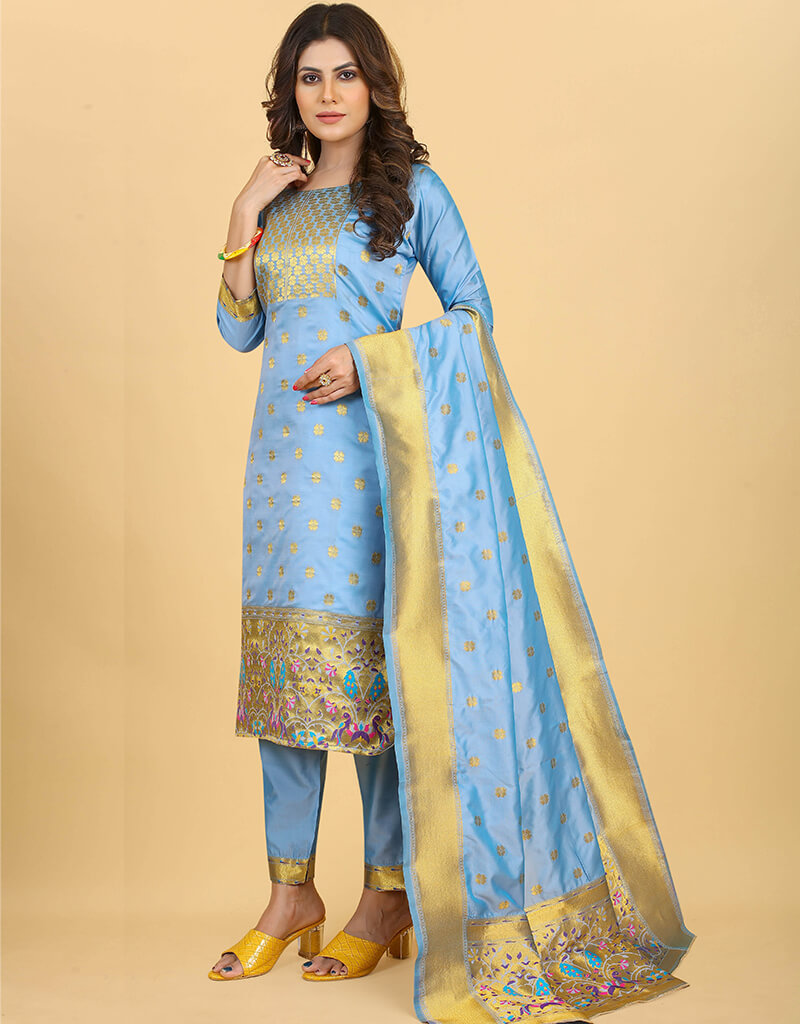 Blue Pure Soft Silk Straight Pants for Women - Elegant & Comfortable Lounge Wear for Home, Office & Special Occasions