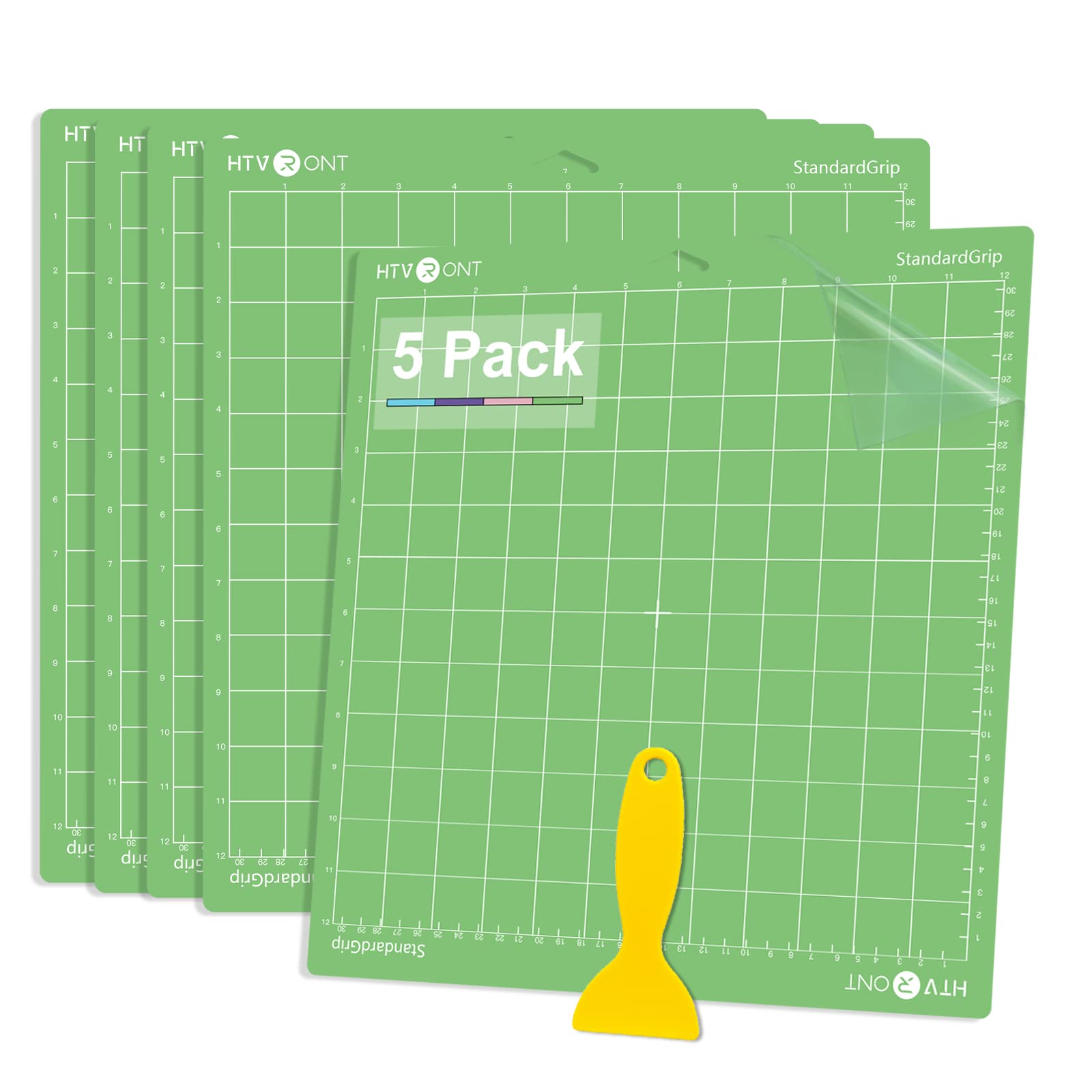 HTVRONT 5 Pack 12x12 Standard Grip Cutting Mats for Cricut Maker, Maker 3, Explore 3, Air, Air 2 & One - Green Sticky Adhesive Replacement Mats for DIY Crafts, Vinyl Cutting & Scrapbooking Projects