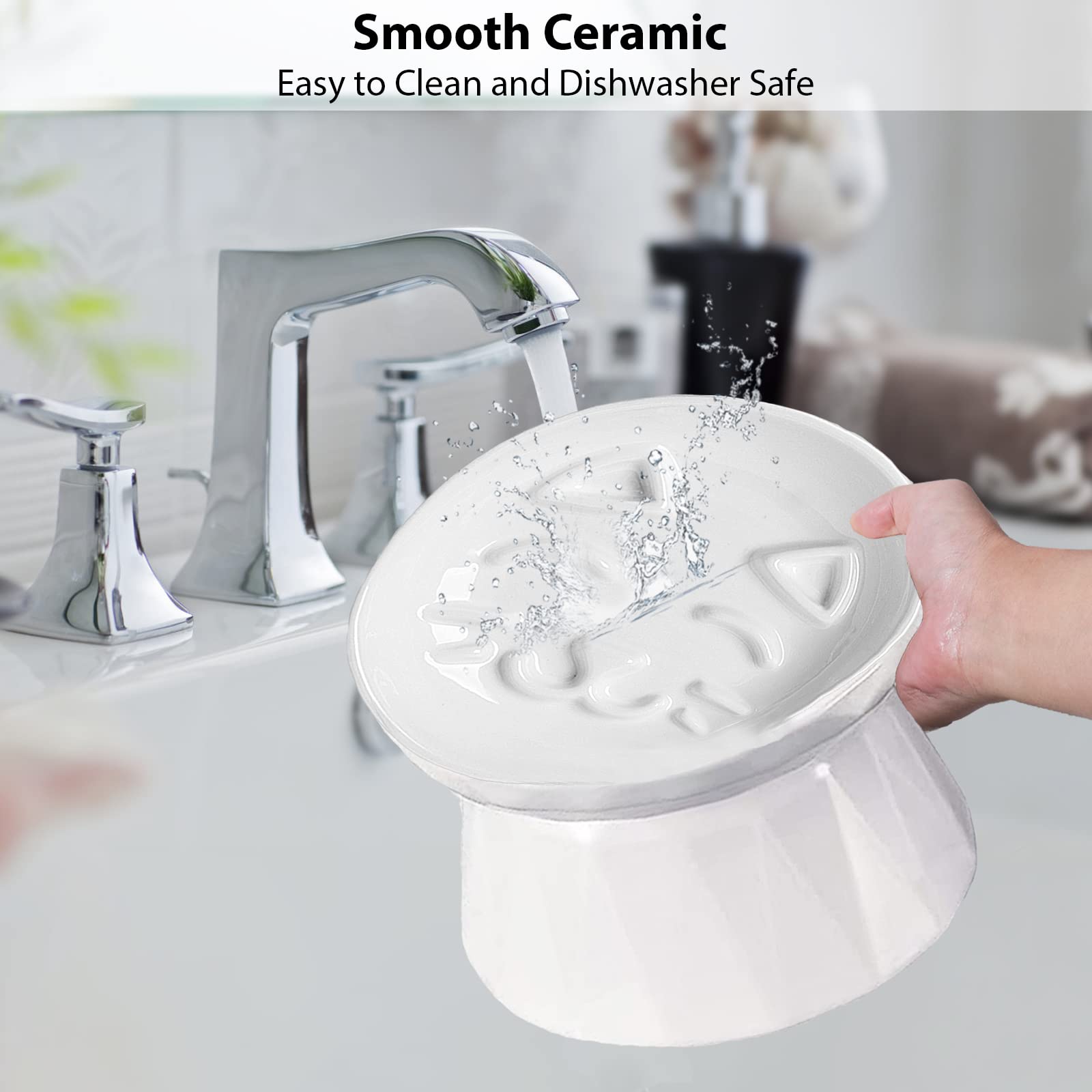Kopmath Ceramic Raised Slow Feeder Cat Bowl - Elevated Puzzle Food Plate for Healthy Eating of Wet & Dry Cat Food - Anti-Vomiting & Indigestion Prevention - Non-Slip Base & Dishwasher Safe (White) - Perfect for Fast Eaters & Digestive Health
