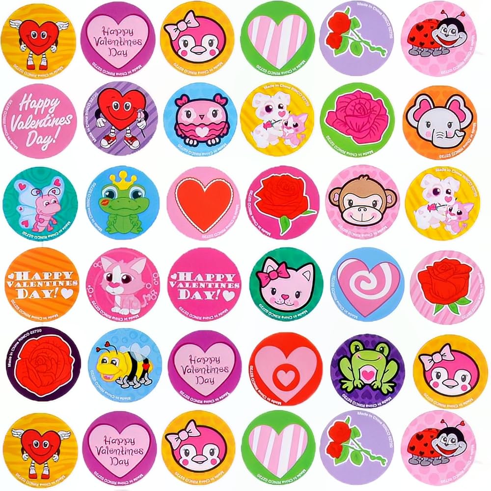 Valentine's Day Stickers Bulk Pack - 5 Rolls, 100 Stickers Each (500 Total) - Heart, Love & Cute Designs for Scrapbooking, DIY Cards, Gift Wrapping & Party Decorations