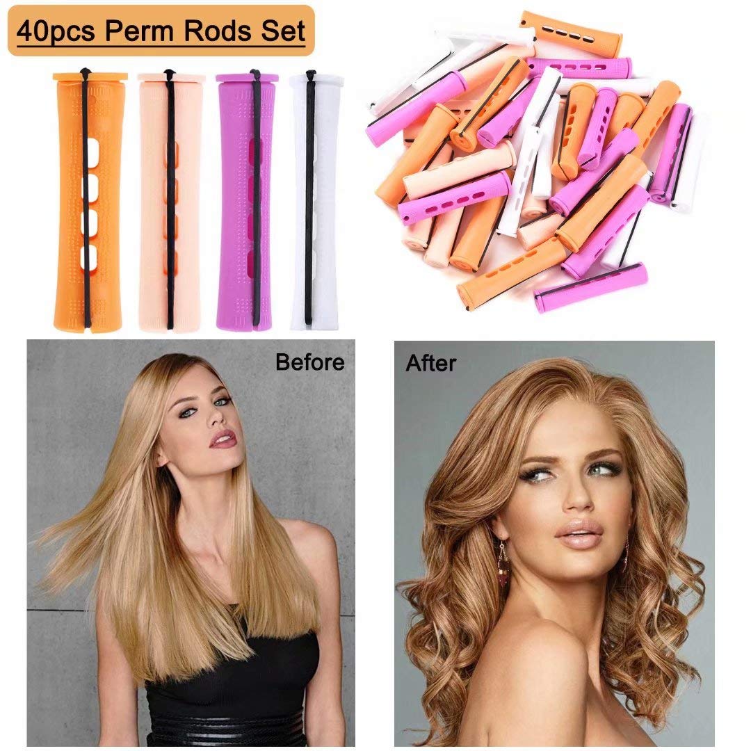 40pcs Perm Rods Set for Natural Hair - 4 Sizes Cold Wave Hair Rollers for Women (Orange/Beige/Purple/White) | DIY Hair Styling Tools for Long, Medium & Short Hair | Perfect for Home Salon, Party Hairstyles & Professional Styling