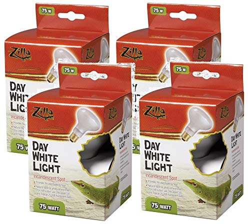 Zilla 4-Pack 75W Day White Light Incandescent Spot Heat Bulbs for Reptile Basking - Ideal for Terrariums, Vivariums & Reptile Habitats