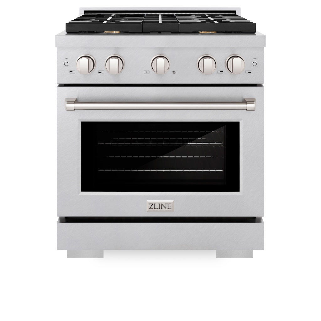 ZLINE 30 Inch 4.2 Cu Ft Paramount Gas Range with Convection Oven - Satin Stainless Steel with 4 Brass Burners (SGRS BR 30) | Professional Kitchen Appliance for Home Chefs & Cooking Enthusiasts