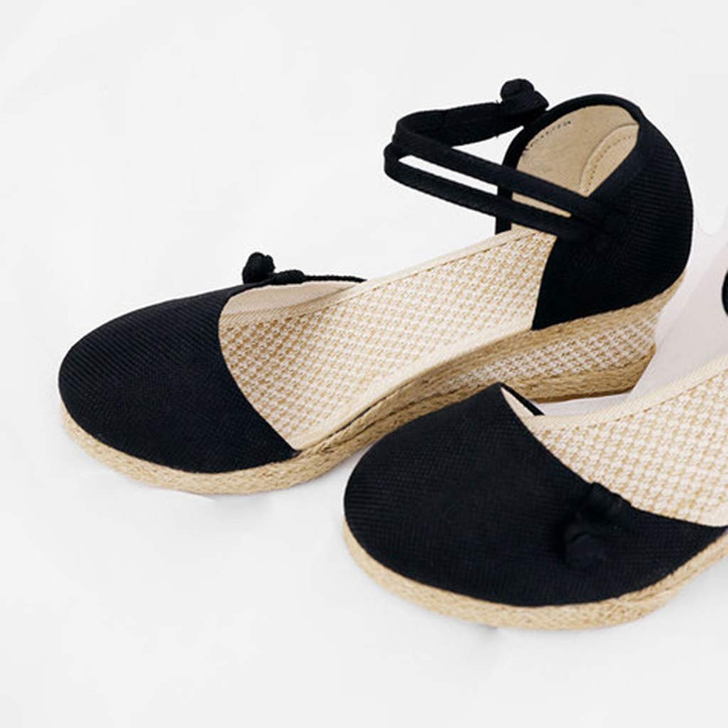Women's Retro Linen Canvas Wedge Sandals - Comfortable Round Toe Casual Shoes for Summer, Beach, Walking & Outfits