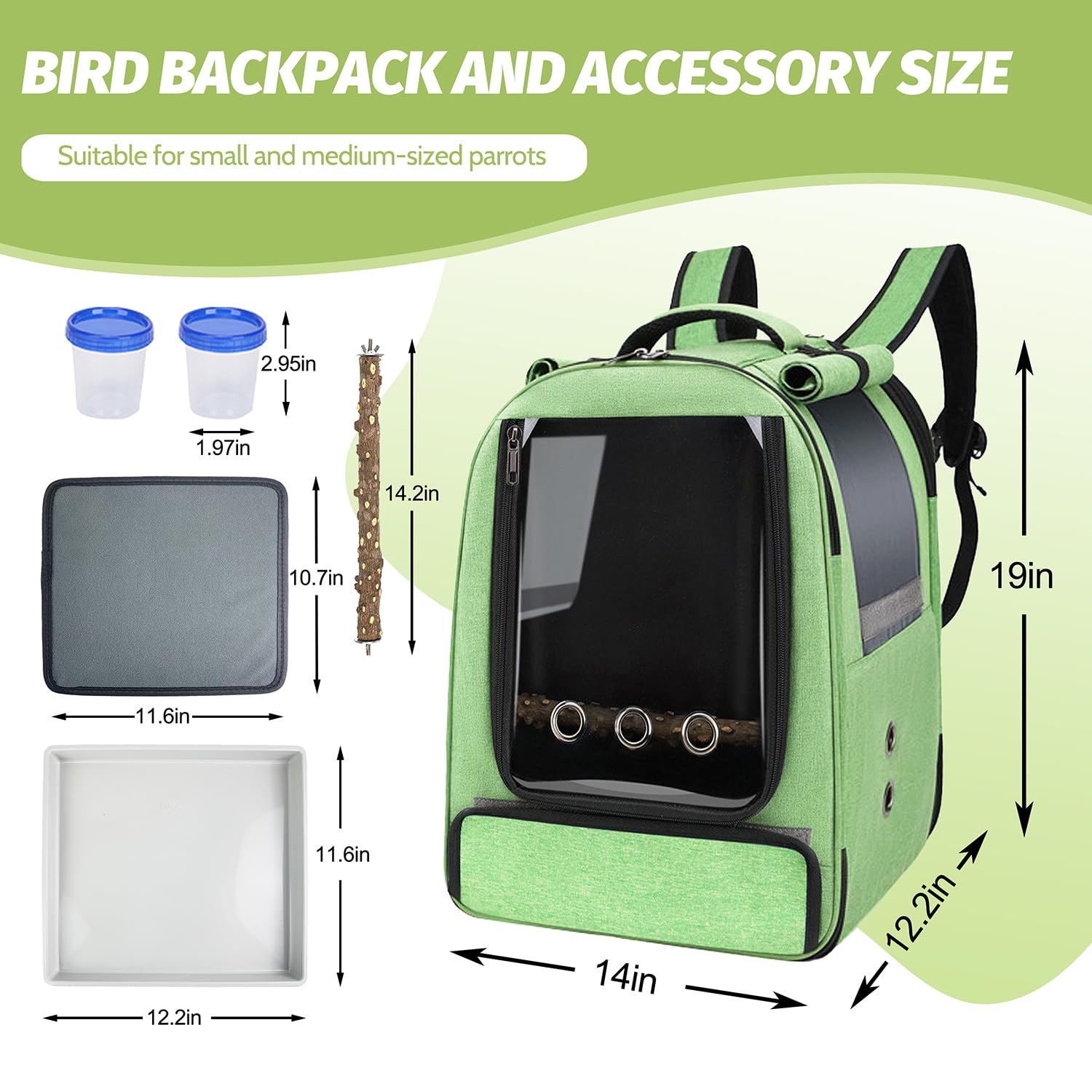 Bird Travel Backpack Carrier with Tray, Perch & Feeding Tank - Portable Cage for Parakeets, Lovebirds & Small Birds - Waterproof Pad Included - Perfect for Vet Visits, Outdoor Adventures & Daily Travel