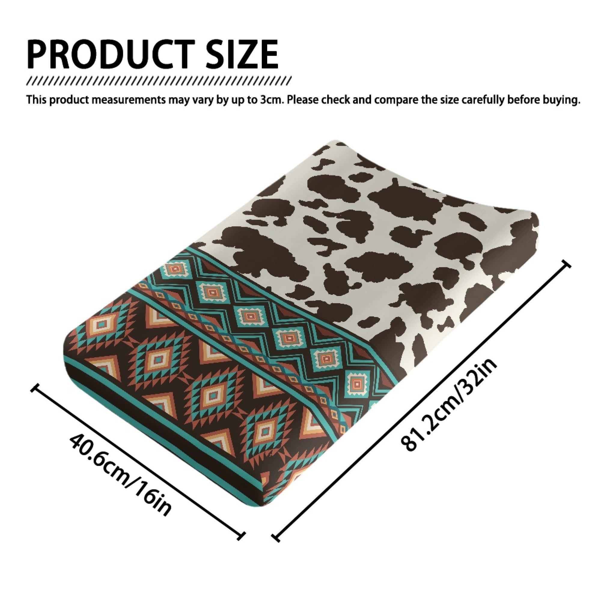 Boatee Southwest Aztec Cow Stripes Baby Changing Table Cover - Soft Waterproof Changing Pad Cover for Nursery, Diaper Station & Travel - Reversible Crib Mattress Protector & Comfort Blanket