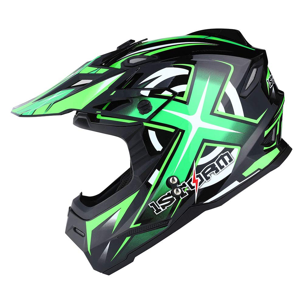 1Storm HF801 Adult Motocross Helmet - BMX MX ATV Dirt Bike Racing Helmet with Bluetooth Headset (Sonic Green) - Perfect for Off-Road Motorcycle Riding & Racing Adventures