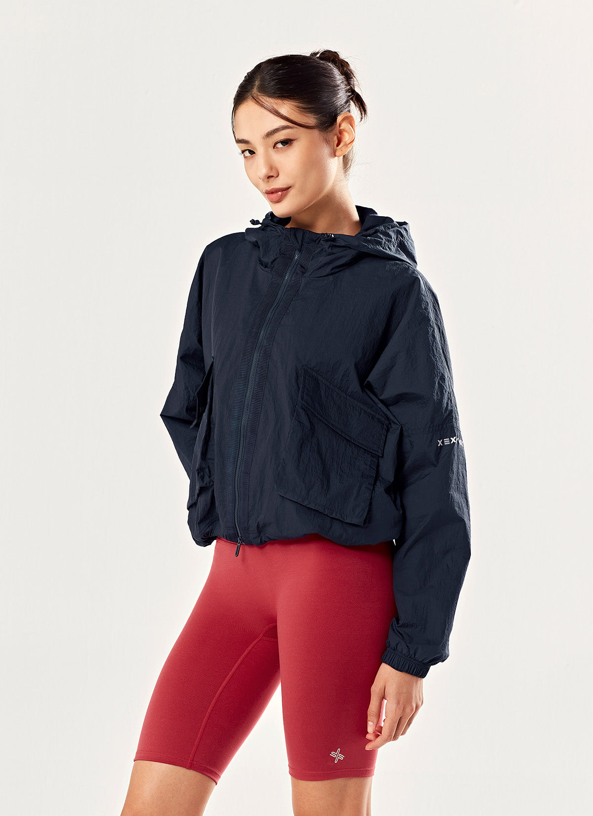 Women's Lightweight 2-Way Zipper Crop Hooded Windbreaker Jacket - Stylish Outdoor Running, Hiking & Casual Wear