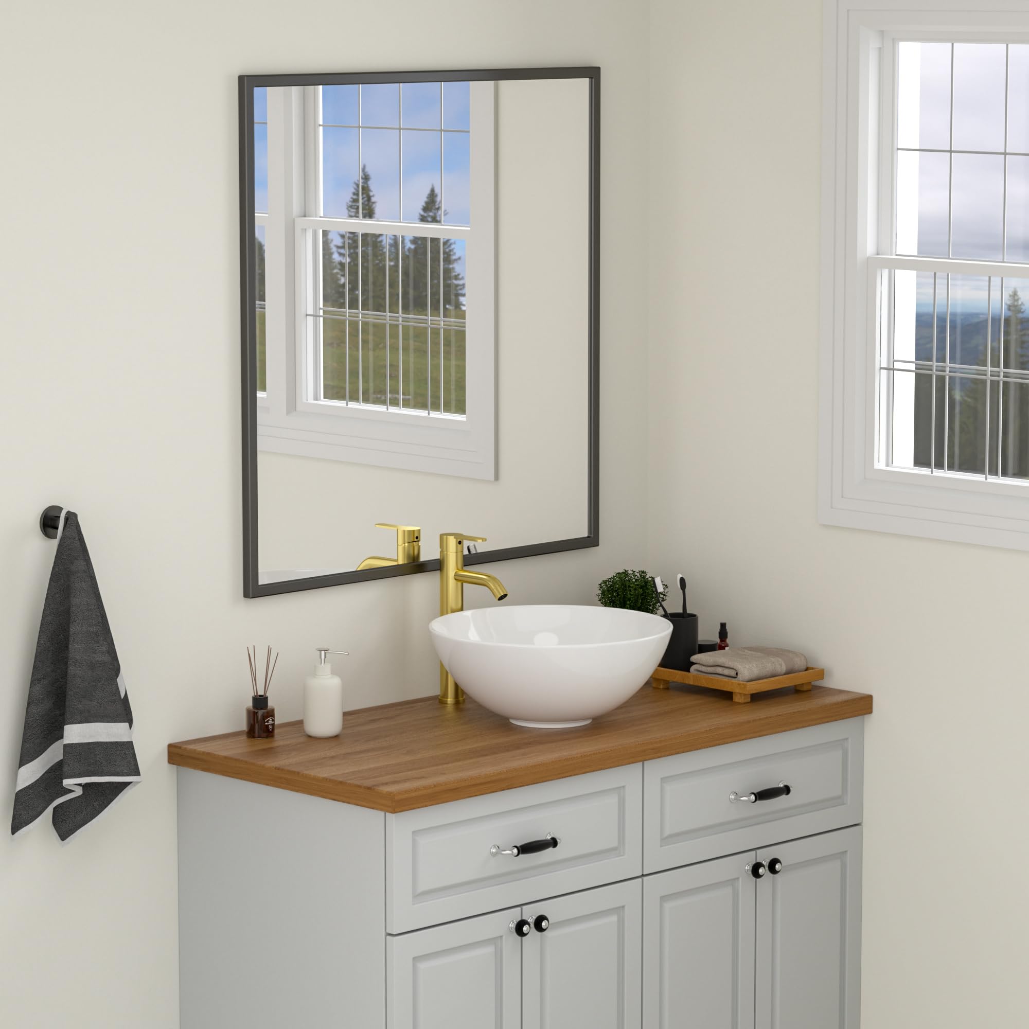Logmey 16x16 Inch Round White Porcelain Vessel Sink - Modern Above Counter Bathroom Vanity Basin for Powder Room, Guest Bath & Master Bath | Durable Ceramic Design