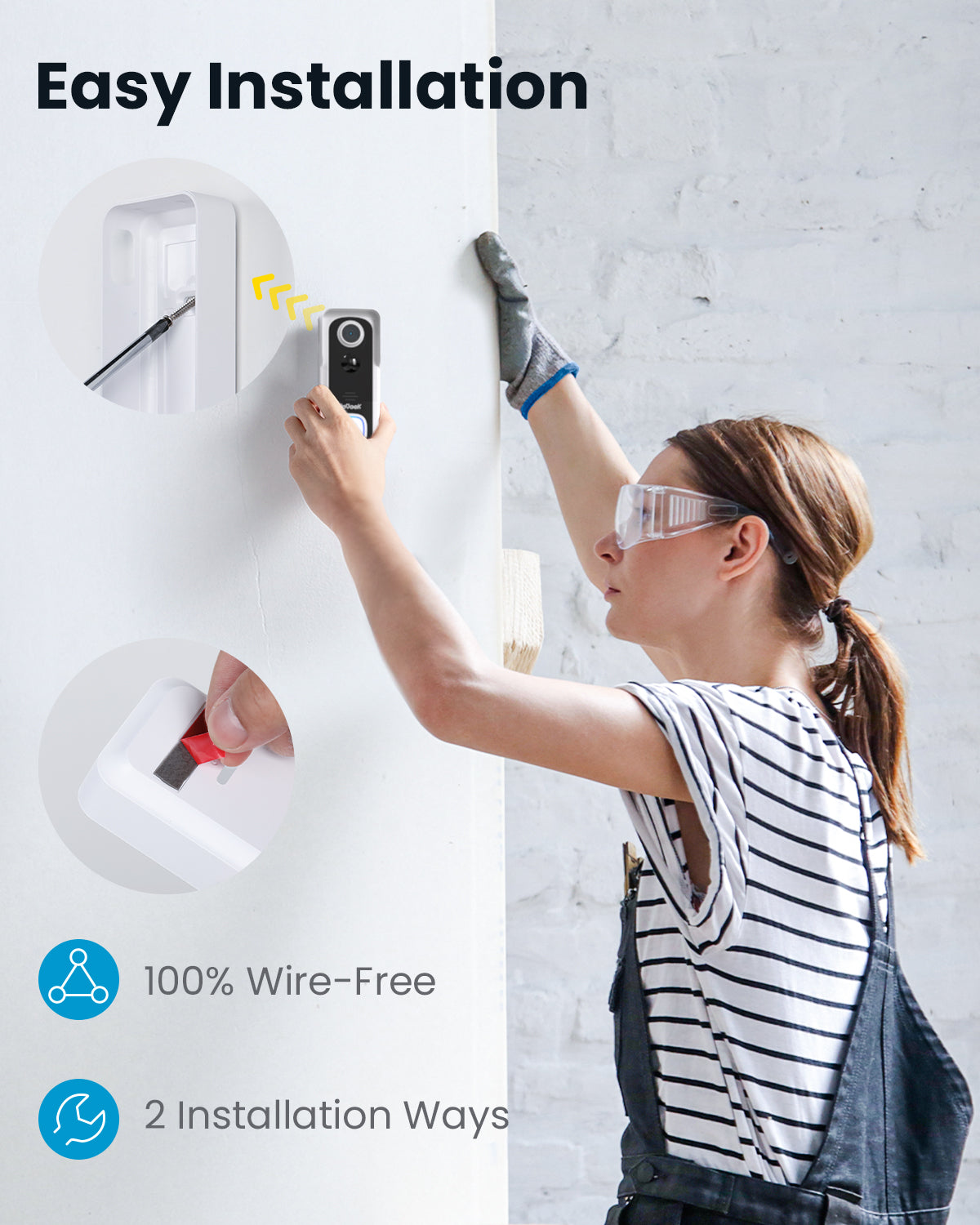 Smart Video Doorbell Camera J9 - 1080p HD, Night Vision, Motion Detection, Two-Way Audio for Home Security (Ideal for Front Door, Apartment, and Package Monitoring)