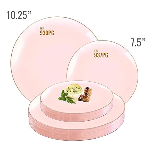 Eco-Friendly Disposable Plastic Plates with Elegant Rim Design - Bulk Round Dinnerware Set for Wedding, Birthday Party, Picnic & Special Events (Pink & Gold, 120-Piece Combo) - Perfect for Outdoor Gatherings, Catering & Home Entertaining