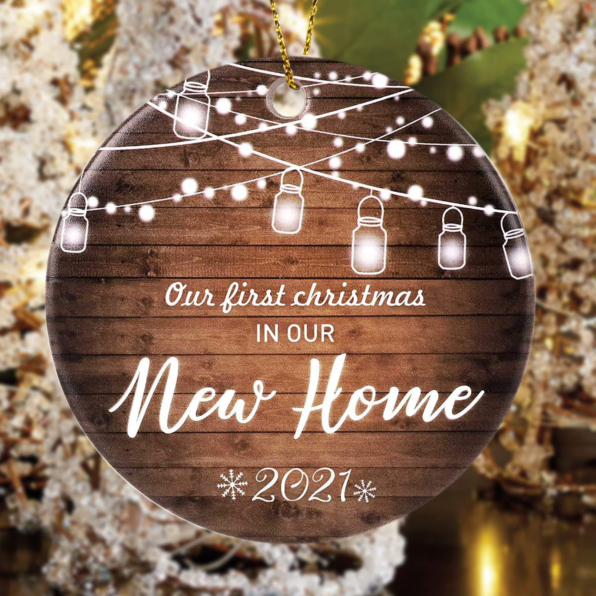 JSJOY First Christmas in New Home Ornament - 2021 Keepsake Housewarming Gift for Friends & Family | Perfect for Holiday Tree Decor, New Home Celebration & Christmas Gift Giving