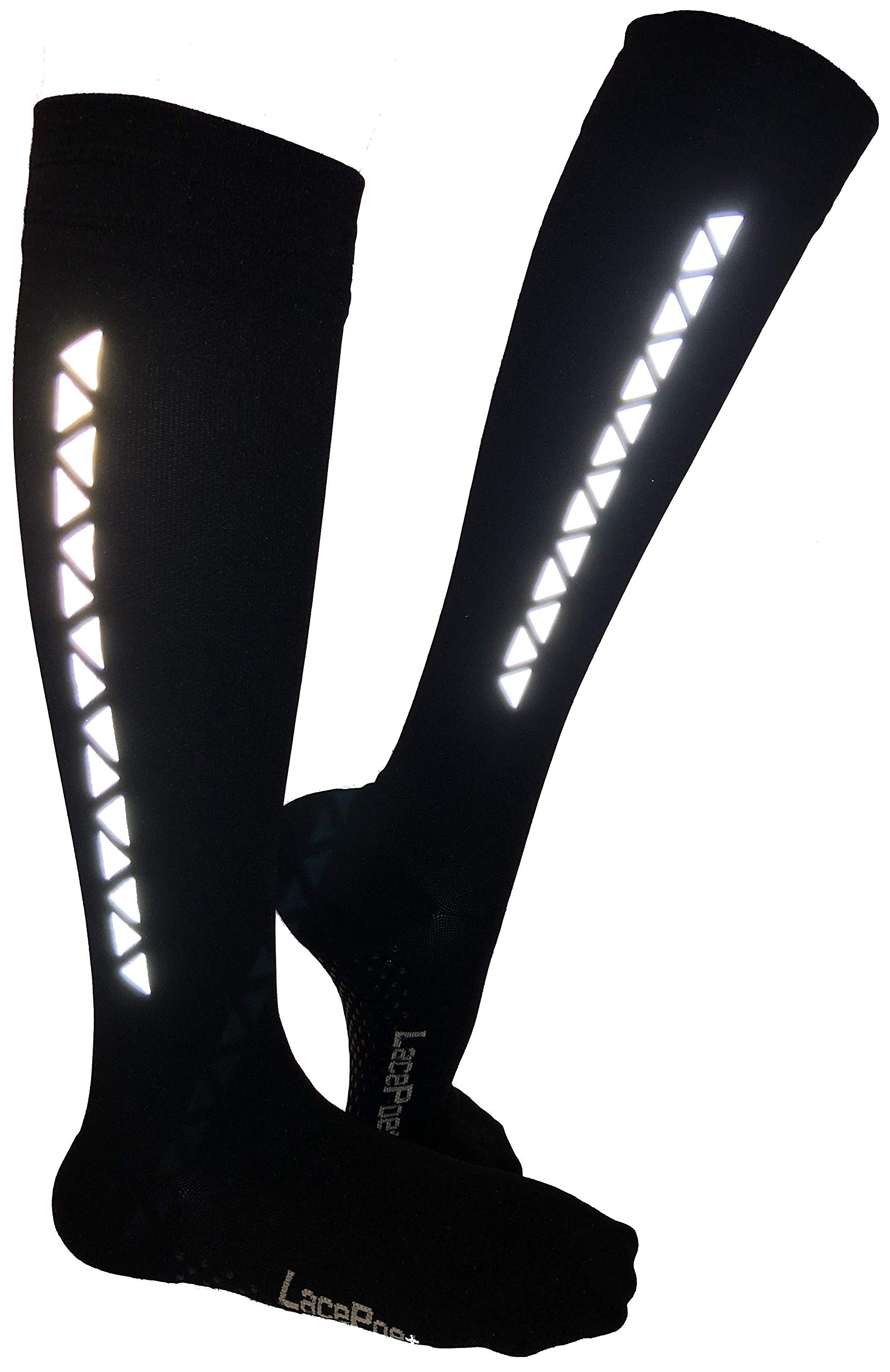Reflective Knee High Compression Socks for Running & Sports - High Performance Athletic Socks with Lace Design for Women & Men - Perfect for Jogging, Gym Workouts & Nighttime Visibility