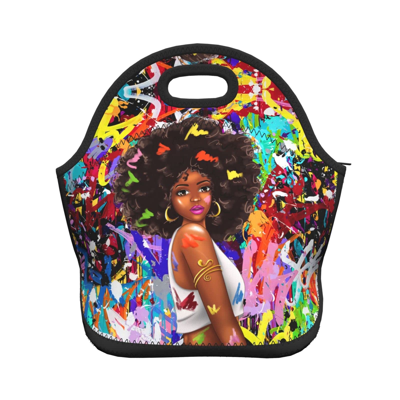 LMSM Insulated Neoprene Lunch Bag for Women - Reusable Black Girl Magic Cooler Tote for Work, Picnic & School - African American Themed Lunch Container Box | Perfect for Office, Outdoor Activities & Gifts