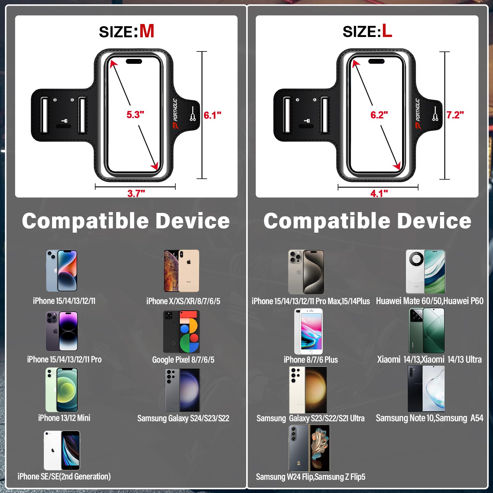Sweat-Resistant Sports Armband for iPhone 15/14/13 Pro Max & Samsung Galaxy S23/S22/S21 Ultra/A54/A53 & Huawei Mate 60/50 - Perfect for Running, Cycling, Hiking & Gym Workouts (Medium Size)