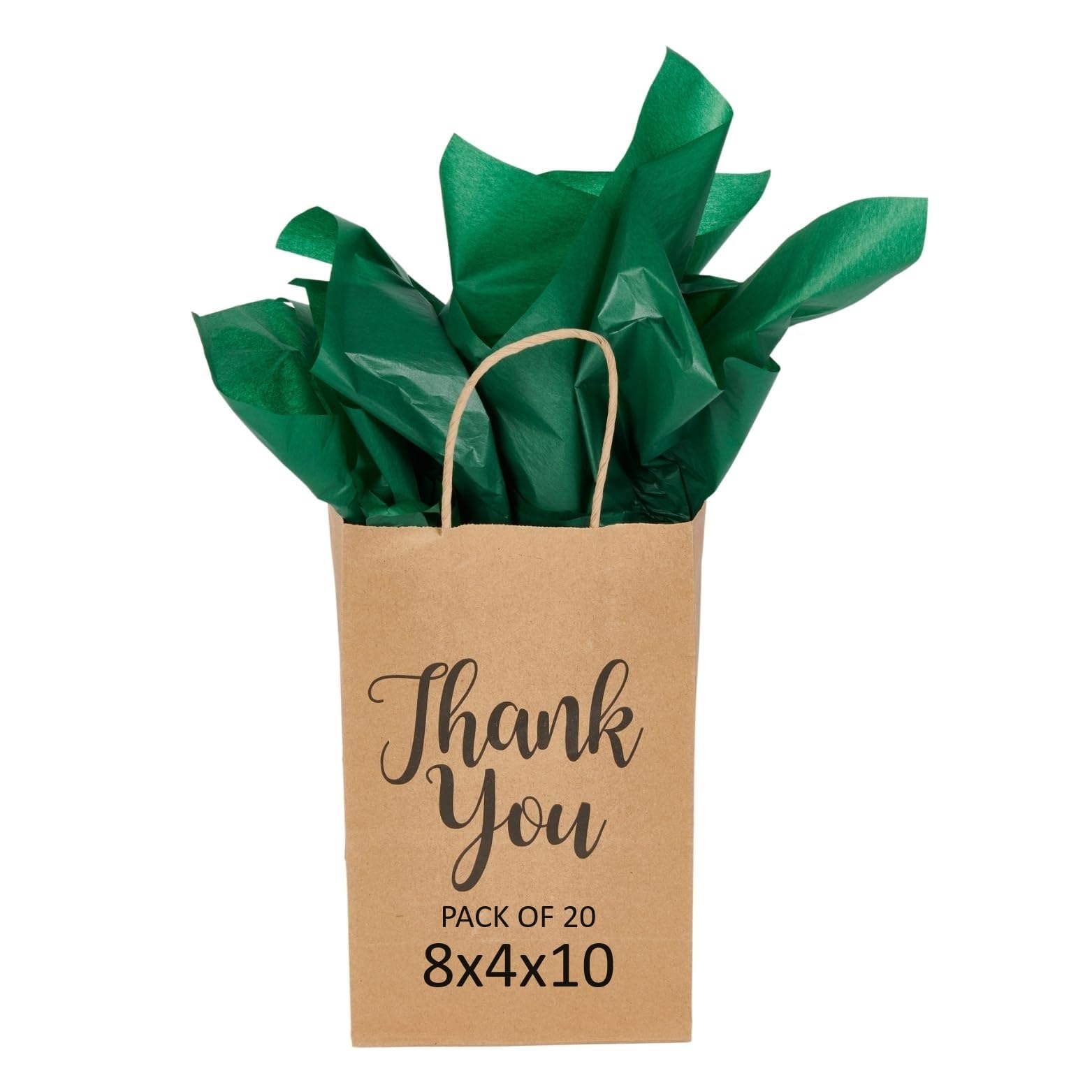 Keh k Lo 8x4x10 Pack of 20 Brown Thank You Paper Bags with Handles - Recyclable Shopping Bags, Party Favors, Gift Bags for Weddings, Birthday Parties & Retail Packaging | Eco-Friendly & Versatile