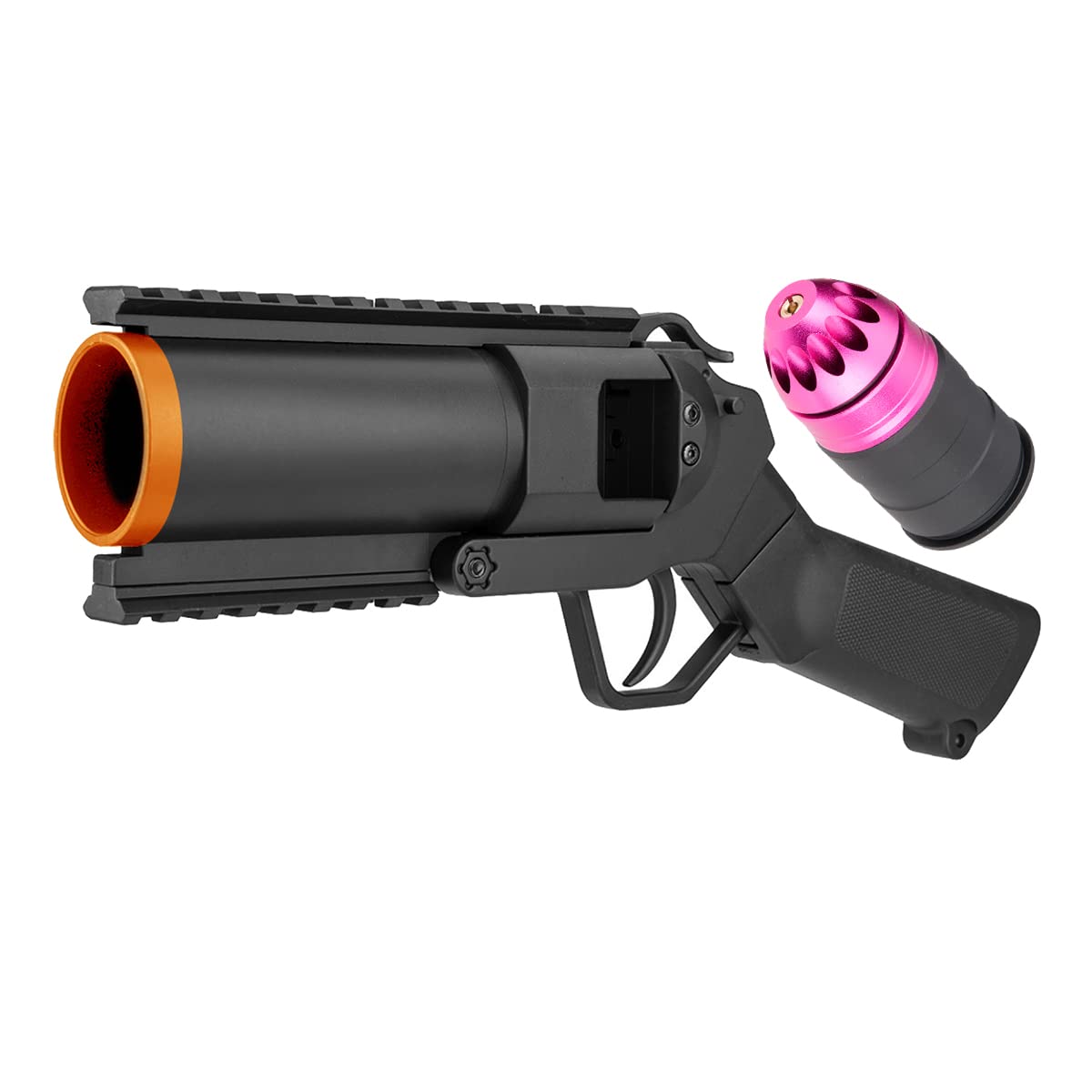 Lancer Tactical 40mm Airsoft Pistol Grenade Launcher with 6 Shells - Realistic M203 Style for Outdoor Airsoft Battles & Military Simulation Games
