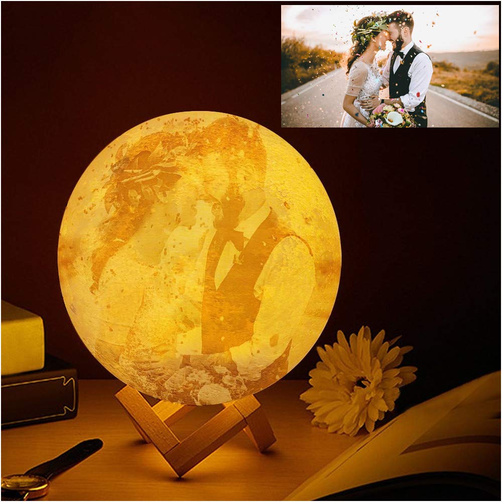 Personalized 3D Moon Lamp with Custom Photo Engraving - USB Rechargeable Night Light for Bedroom Decor, Romantic Gift for Valentine's Day, Birthday & Anniversary - Perfect for Nursery, Home Decor & Relaxation