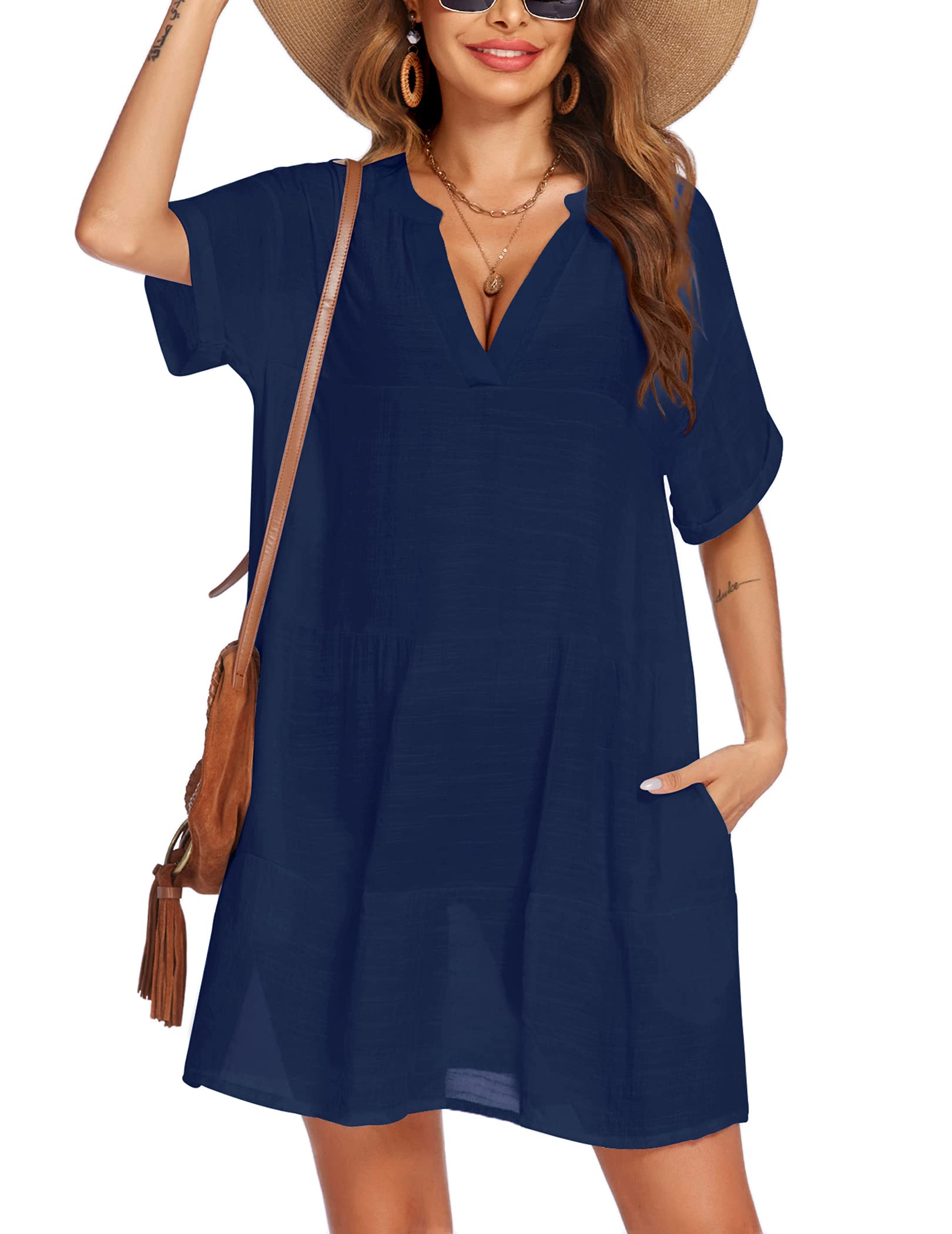 AI'MAGE Women's Swimsuit Cover Up Dress - Lightweight Beach Coverup with Pockets, A-Line Bikini Wrap for Pool, Vacation & Summer Outfits
