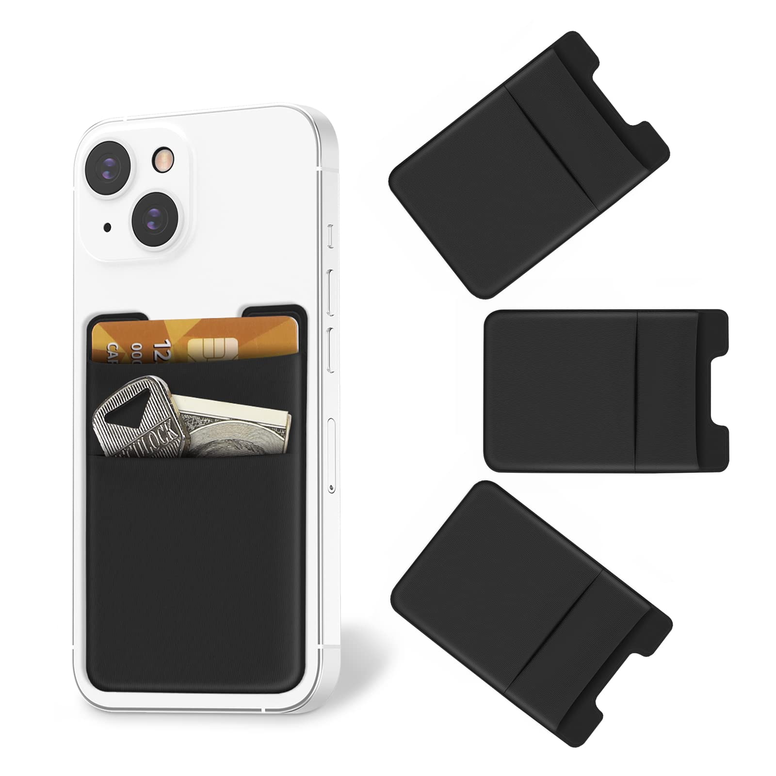 Stretchy Phone Wallet with Card Holder - Stick On Back of Phone for Credit Cards & Cash - Compatible with Most Smartphones (Black) - Perfect for Travel, Shopping & Everyday Use