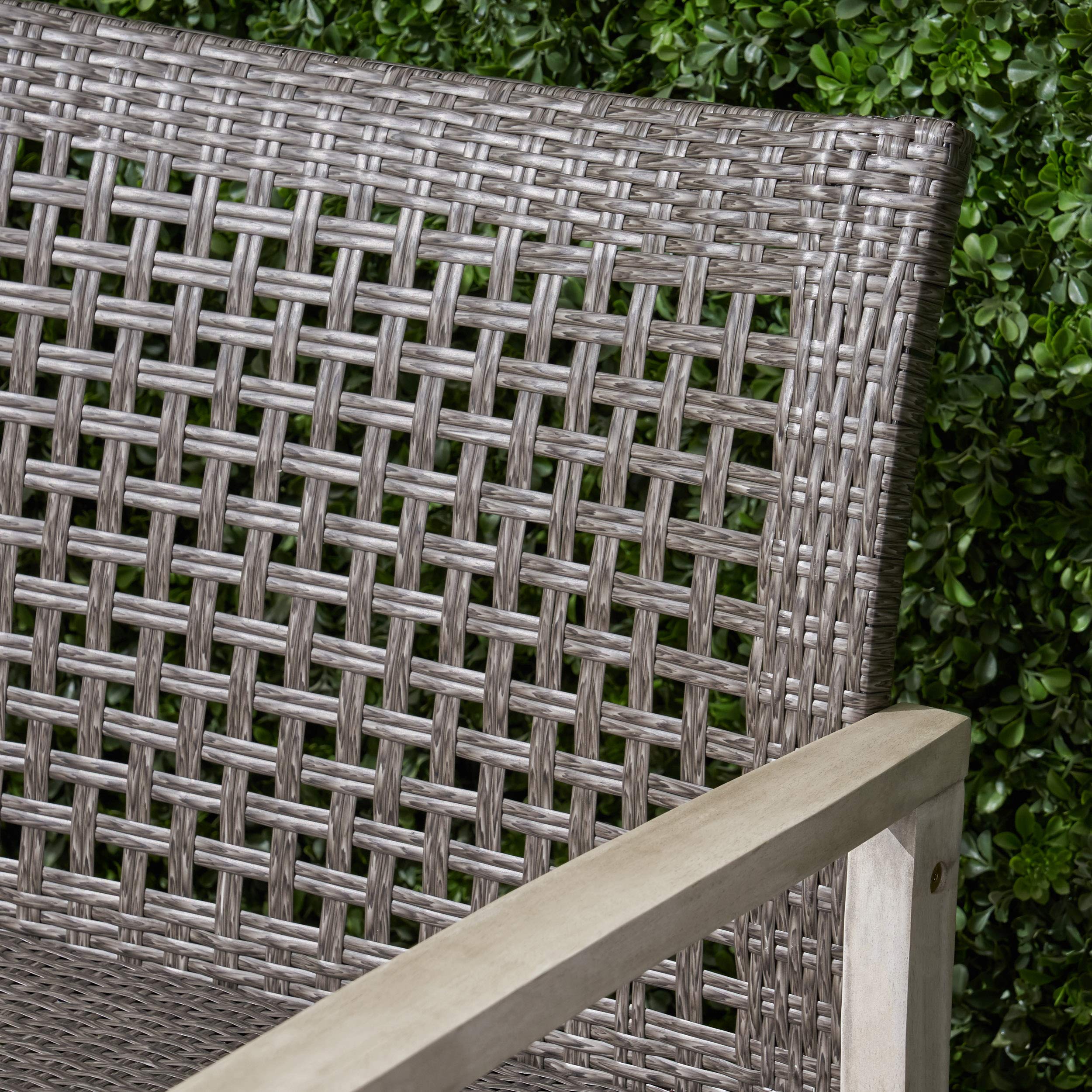 GDFStudio 5-Piece Outdoor Wood and Wicker Loveseat Chat Set in Black - Patio Furniture for Garden, Deck, and Backyard Relaxation