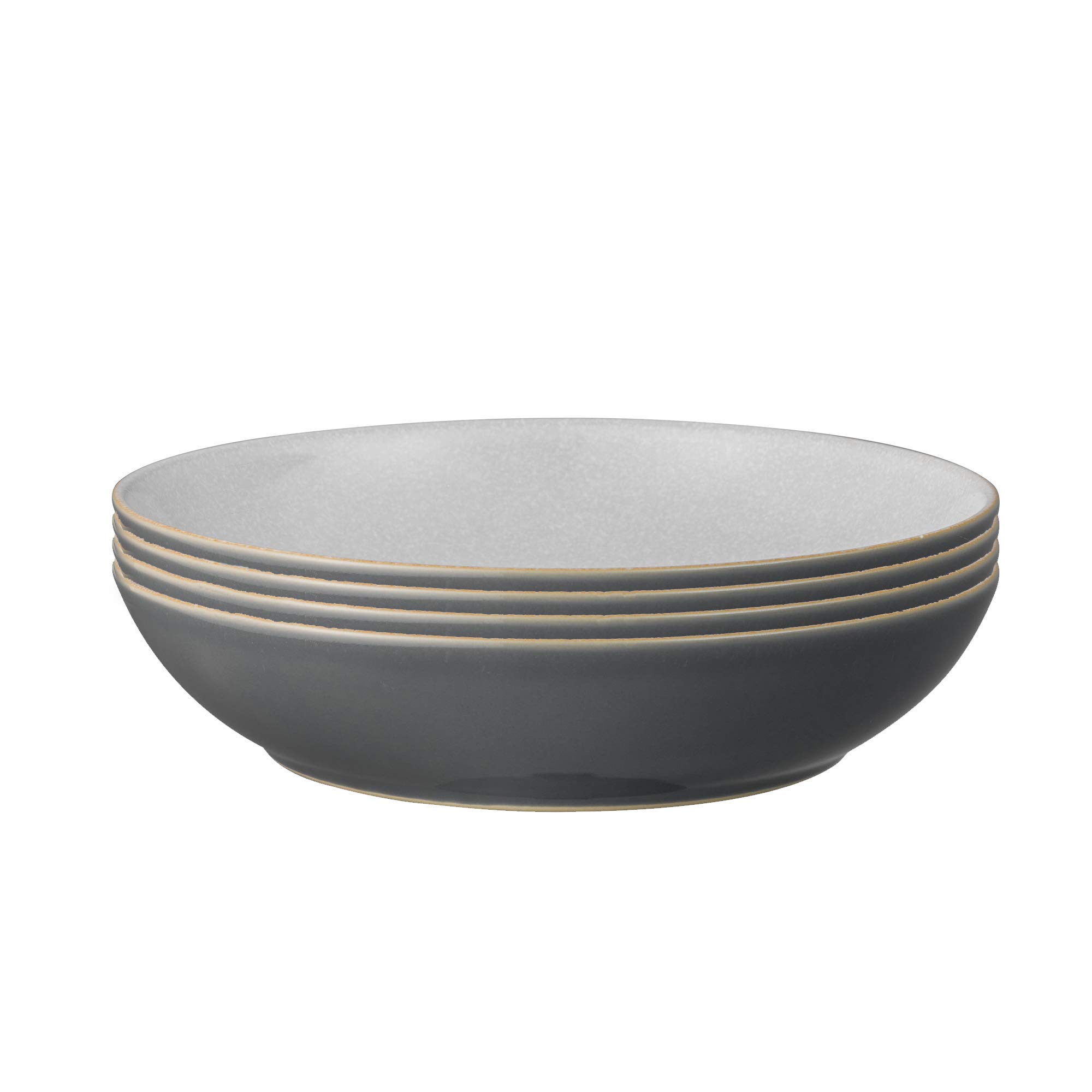 Denby Elements Fossil Grey Pasta Bowls Set of 4 - 22cm (8.7in) Large Microwave & Dishwasher Safe Stoneware Bowls - 1050ml Chip Resistant Ceramic Dinnerware for Pasta, Salad, Soup - Modern Dark Grey & White Tableware for Restaurants & Home Dining