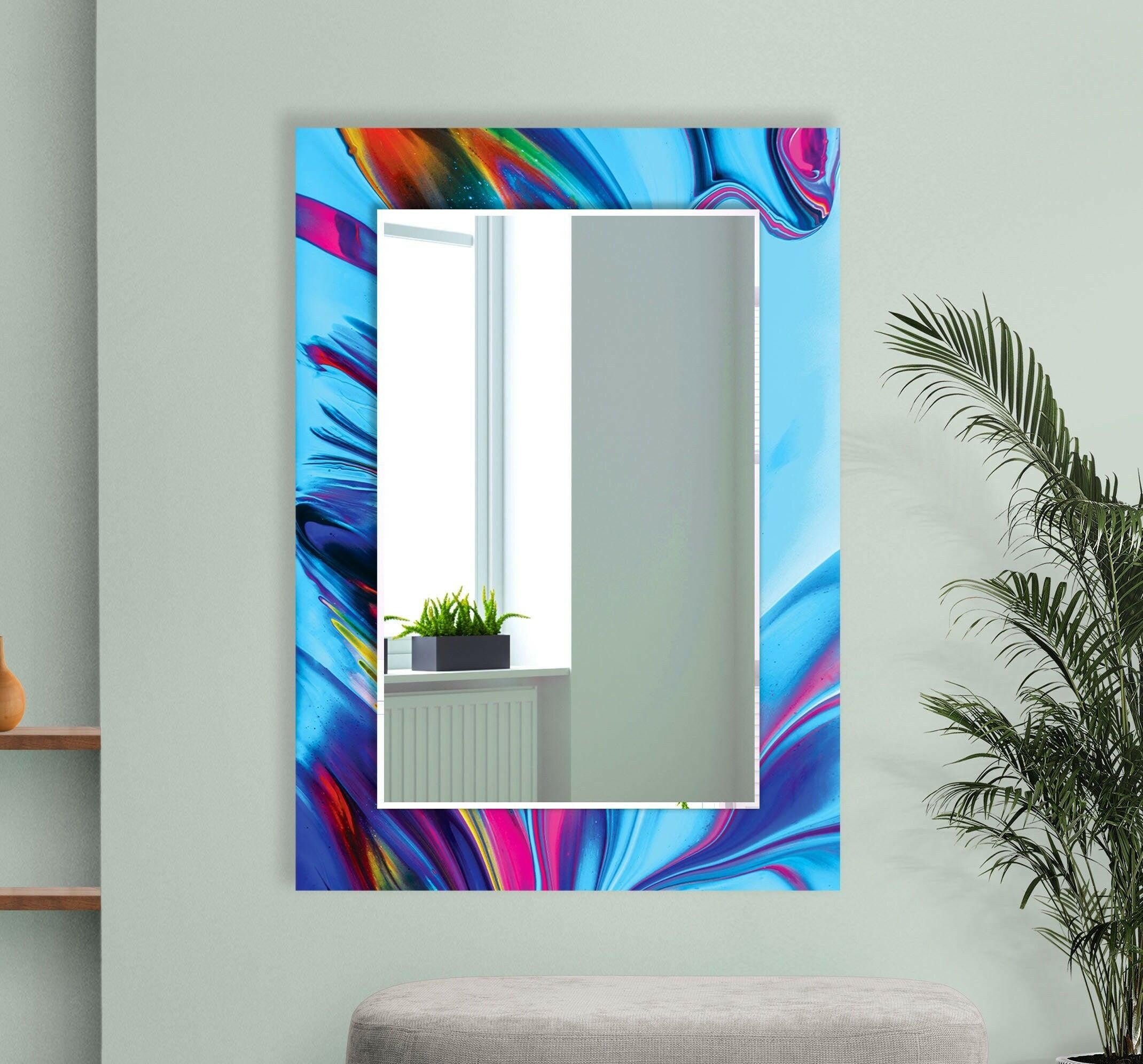 Stylish Blue Wall Mirrors for Home Decor - Modern Round & Rectangular Designs - Perfect for Living Room, Bedroom, or Bathroom