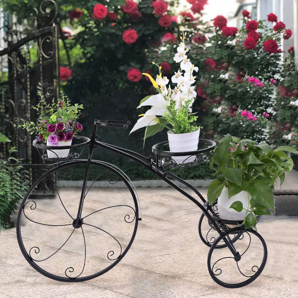 ETHY Parisian Style Black Tricycle Plant Stand - 32.3x20x9.4in Flower Pot Cart Holder for Indoor/Outdoor Use, Perfect for Home Garden, Patio Decor, Housewarming & Mother's Day Gifts for Plant Lovers