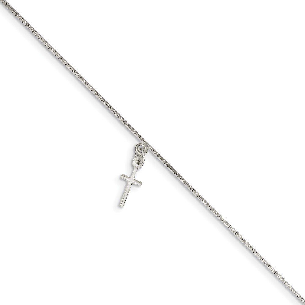 9 Inch Sterling Silver Cross Dangle Charm Anklet for Women - Elegant Religious Jewelry Gift for Baptism, Wedding & Everyday Wear