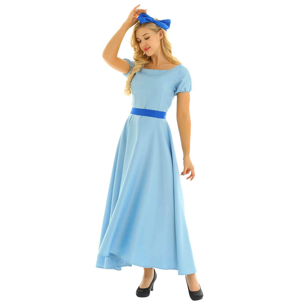 iEFiEL Women's Light Blue Princess Maxi Dress - Elegant Halloween Party & Cosplay Costume for Fairy Tale, Renaissance Faire, and Themed Events