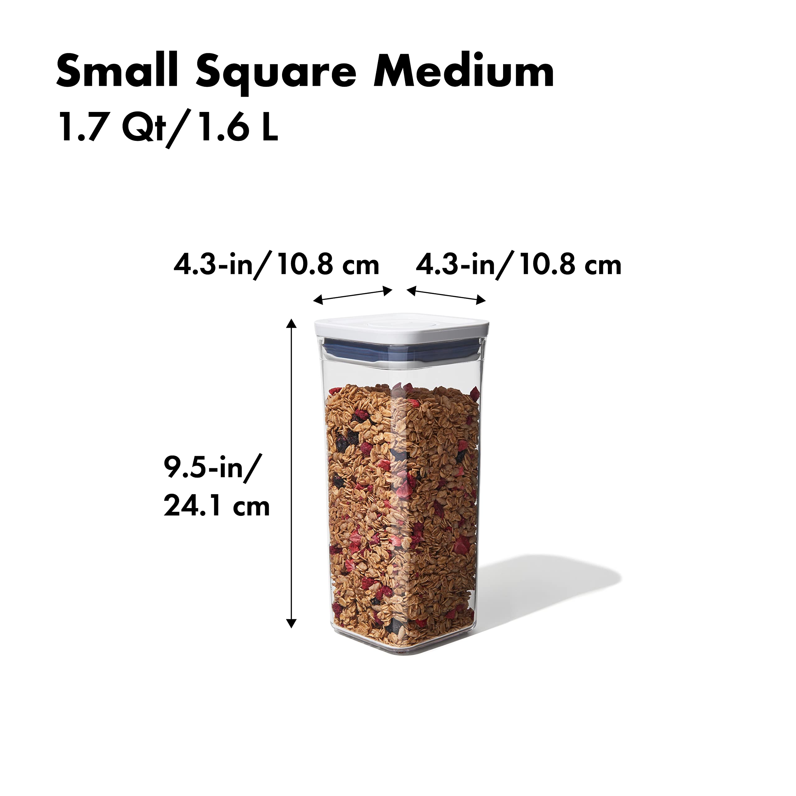 OXO Good Grips 1.7 Qt Airtight Food Storage Container - Small Square Medium POP Container for Granola, Dried Beans, Snacks - Perfect for Kitchen Pantry Organization & Fresh Food Storage