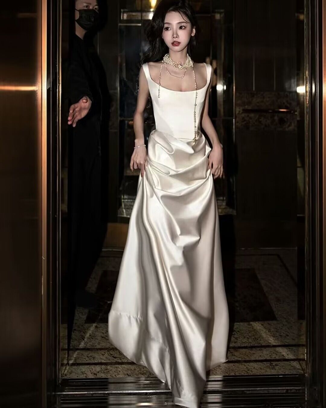 French Style White Satin A-Line Elegant Prom Dress J2843 - Perfect for Homecoming, Formal Dances & Special Occasions