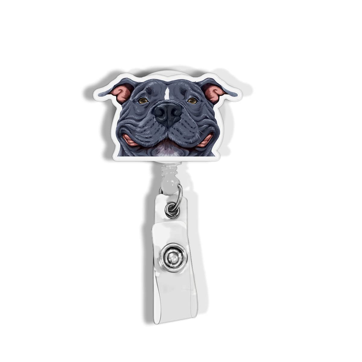 WIRESTER Retractable ID Badge Holder with Alligator Clip - Blue Smiling Pit Bull Design for Office, Medical, School & Work Security (Perfect for Nurses, Teachers, and Corporate Employees)