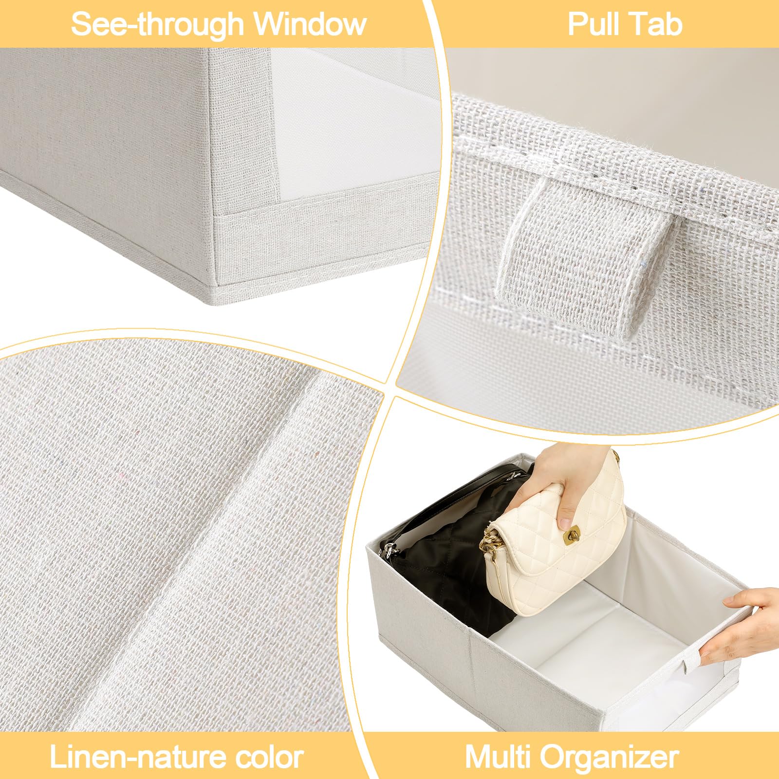 Kigley 8-Piece Linen Closet Organizer Set - Foldable Storage Bins with Window for Clothes, Jeans & Toys - Beige Fabric Shelving Baskets for Bedroom, Nursery & Closet Organization