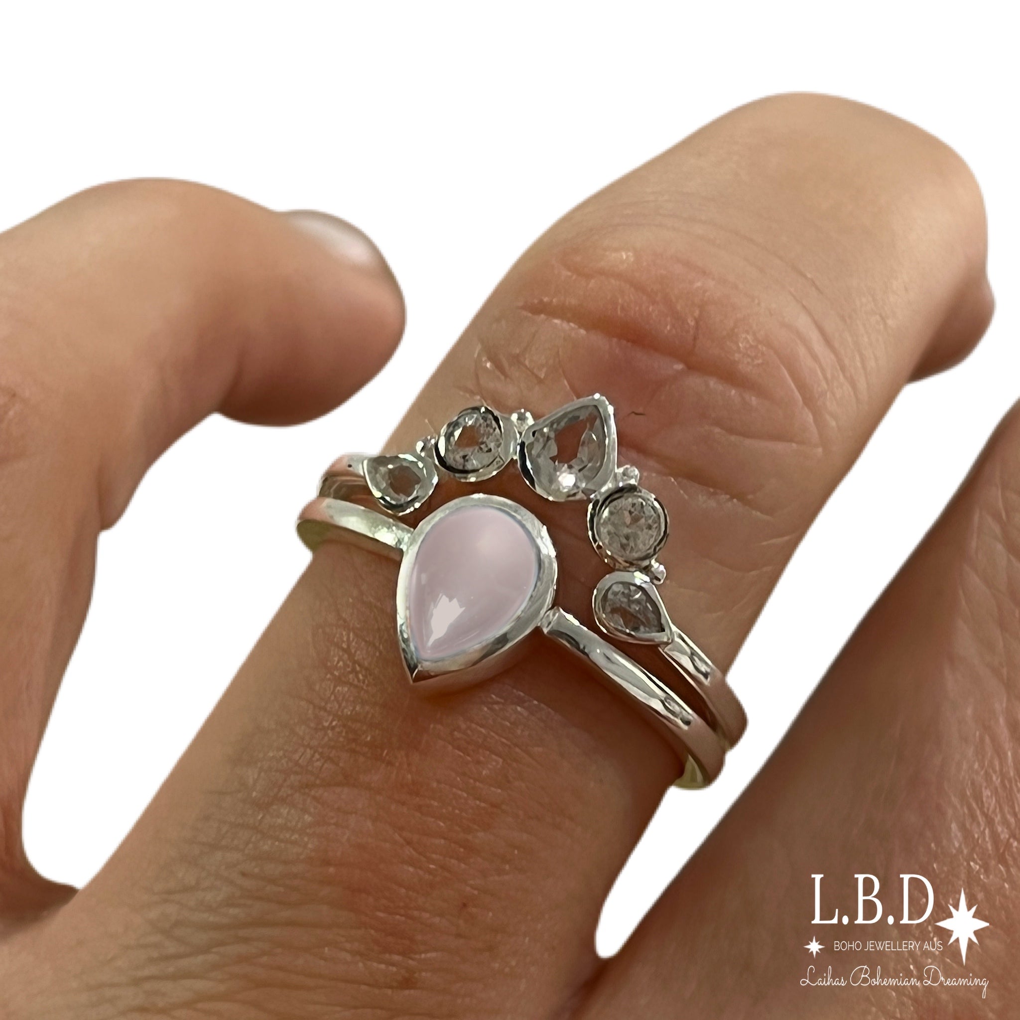 Laihas Queen of Cups Topaz & Rose Quartz Ring Set – Elegant Gemstone Jewelry for Women, Perfect for Gifts, Weddings & Special Occasions